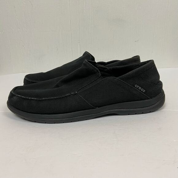 Crocs Santa Cruz Slip On Canvas Loafer Shoes Black Comfort 204835 Men’s Size 10 - Picture 4 of 9